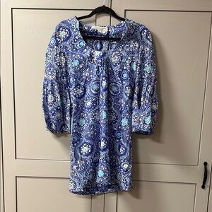 Trina Turk Blue and White Paisley Tunic